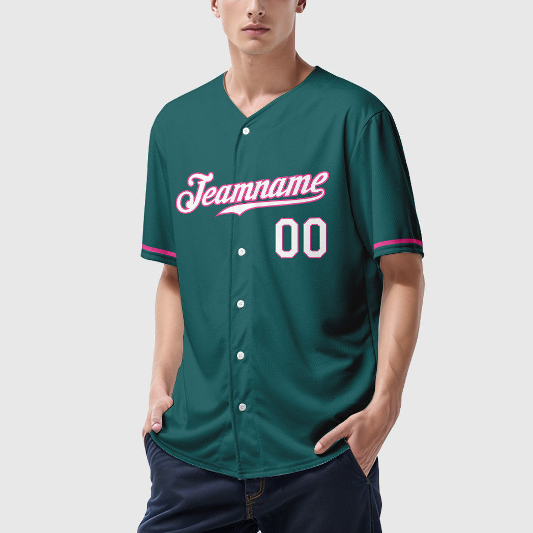 Custom Teal White Pink Baseball Jersey