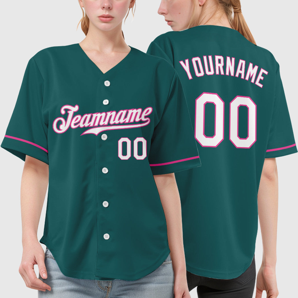 Custom Teal White Pink Baseball Jersey