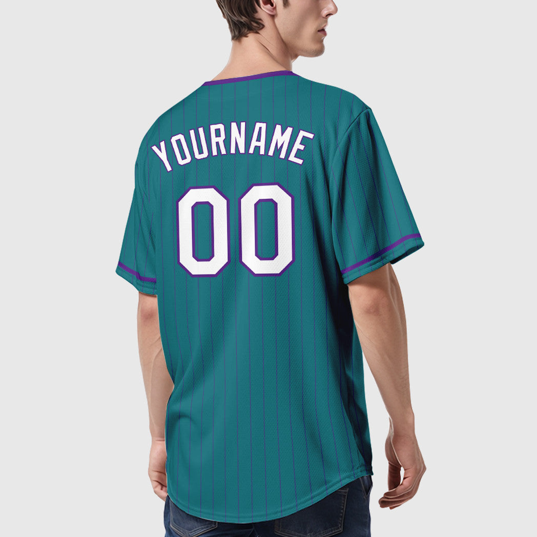 Custom Teal Purple White-Purple Pinstripe Baseball Jersey