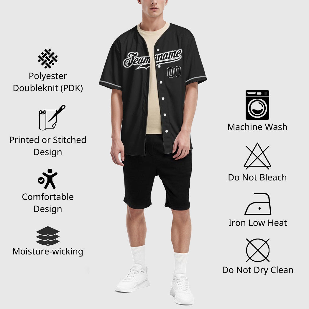 Custom Black White Black-Gray Baseball Jersey