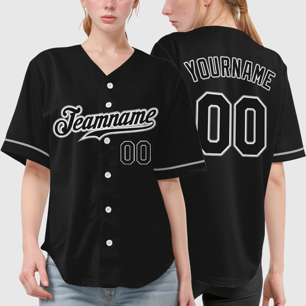 Custom Black White Black-Gray Baseball Jersey