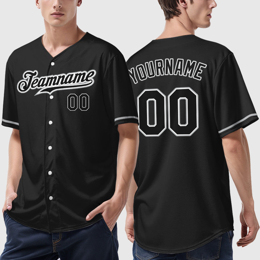 Custom Black White Black-Gray Baseball Jersey