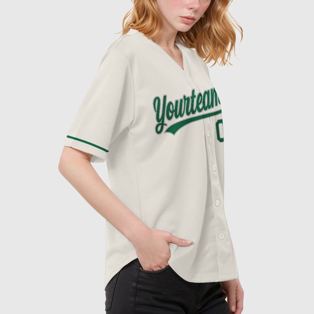 Custom Cream Gray Kelly Green Baseball Jersey