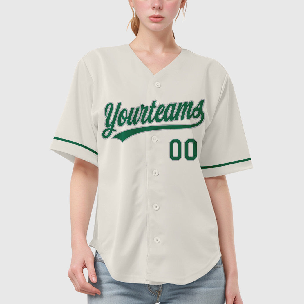 Custom Cream Gray Kelly Green Baseball Jersey