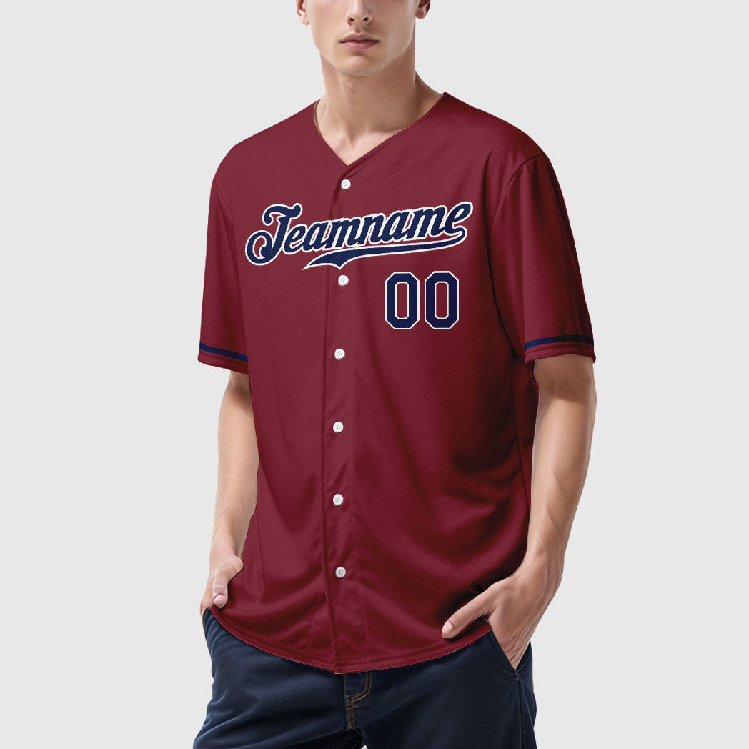 Custom Crimson White Navy Baseball Jersey