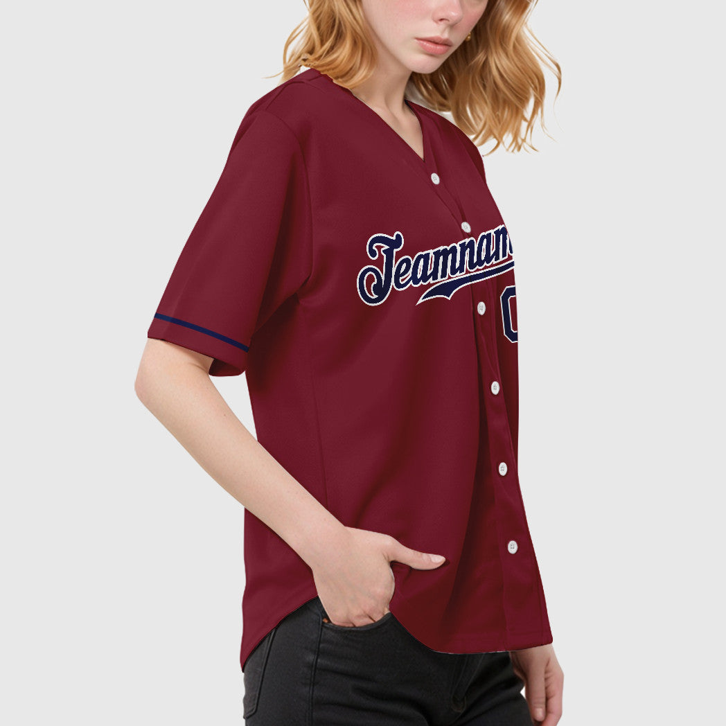 Custom Crimson White Navy Baseball Jersey