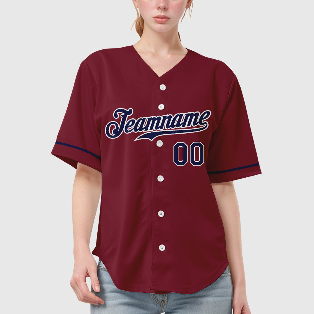 Custom Crimson White Navy Baseball Jersey