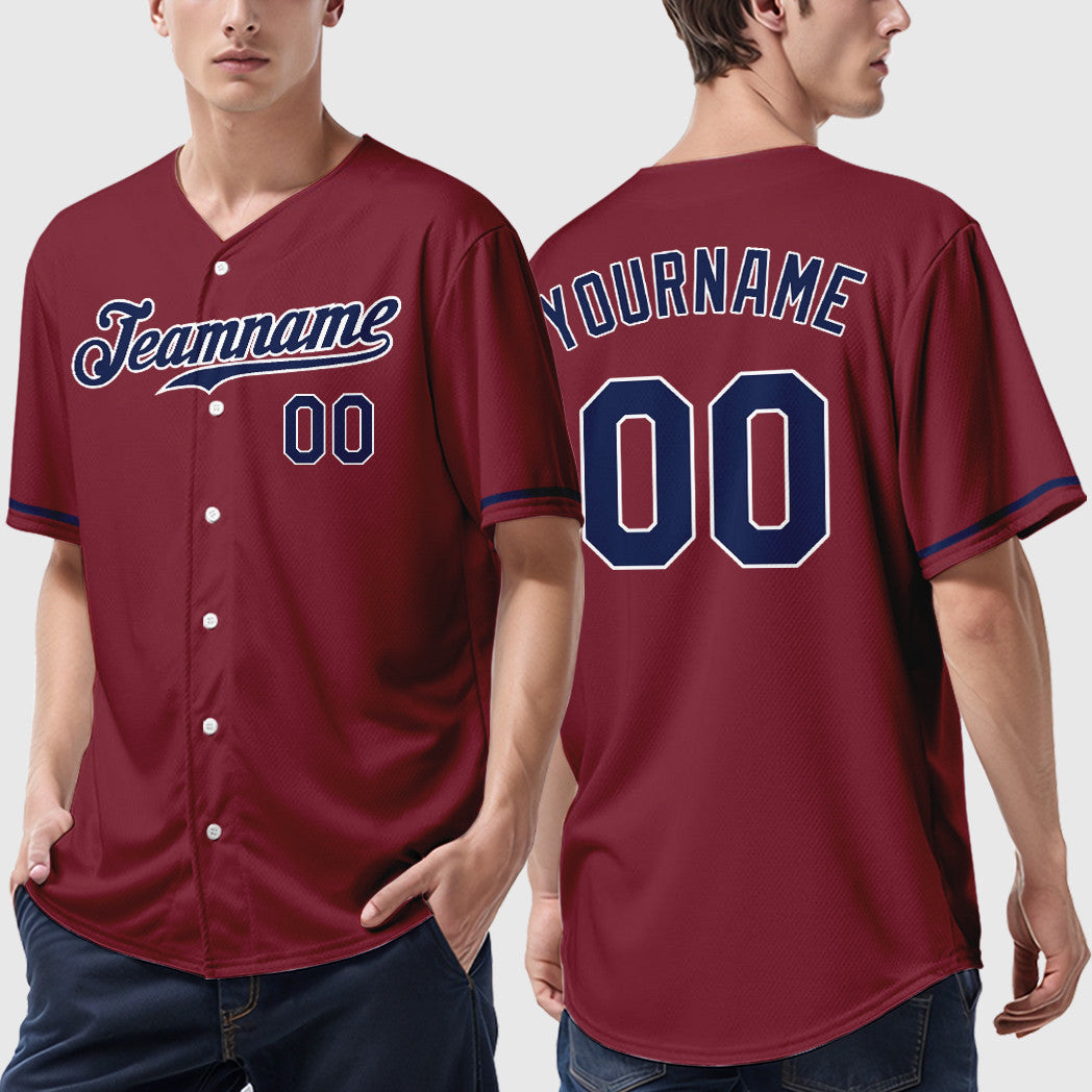 Custom Crimson White Navy Baseball Jersey