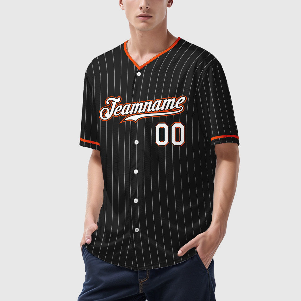 Custom Black White White-Orange Pinstripe Baseball Jersey