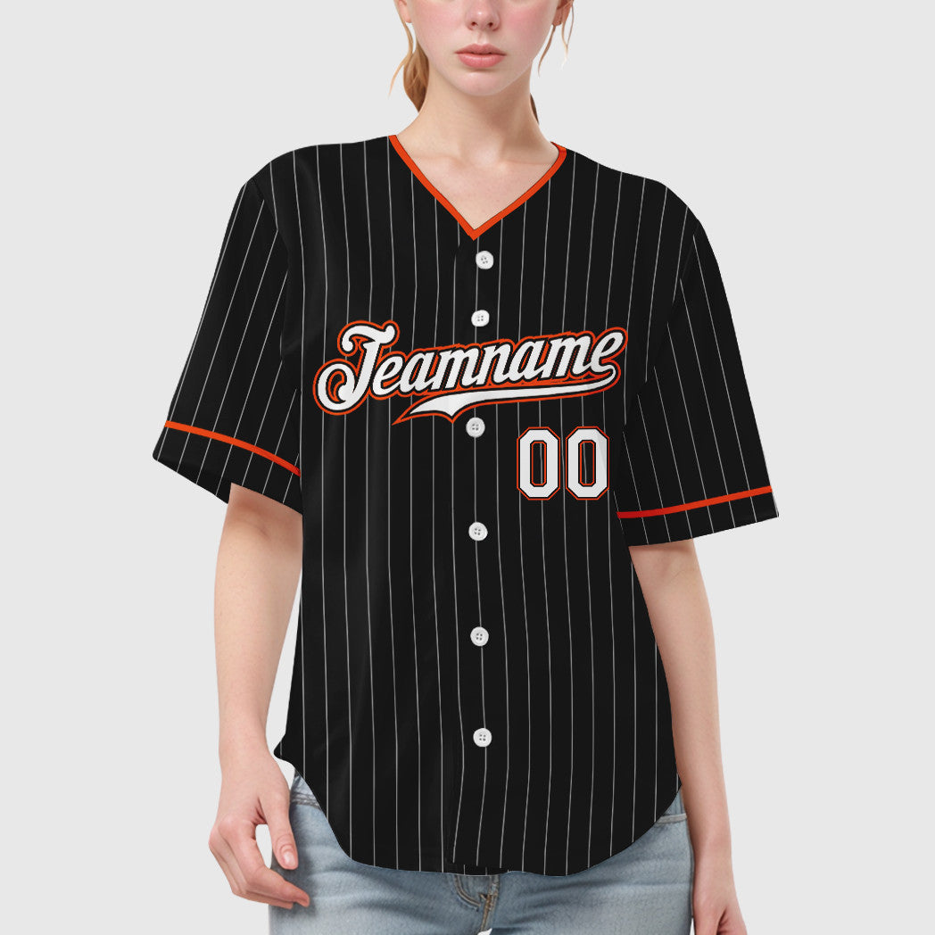 Custom Black White White-Orange Pinstripe Baseball Jersey