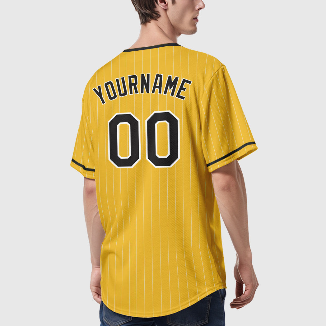 Custom Yellow Black Black-White Pinstripe Baseball Jersey