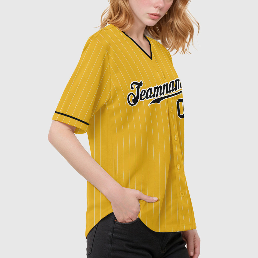 Custom Yellow Black Black-White Pinstripe Baseball Jersey