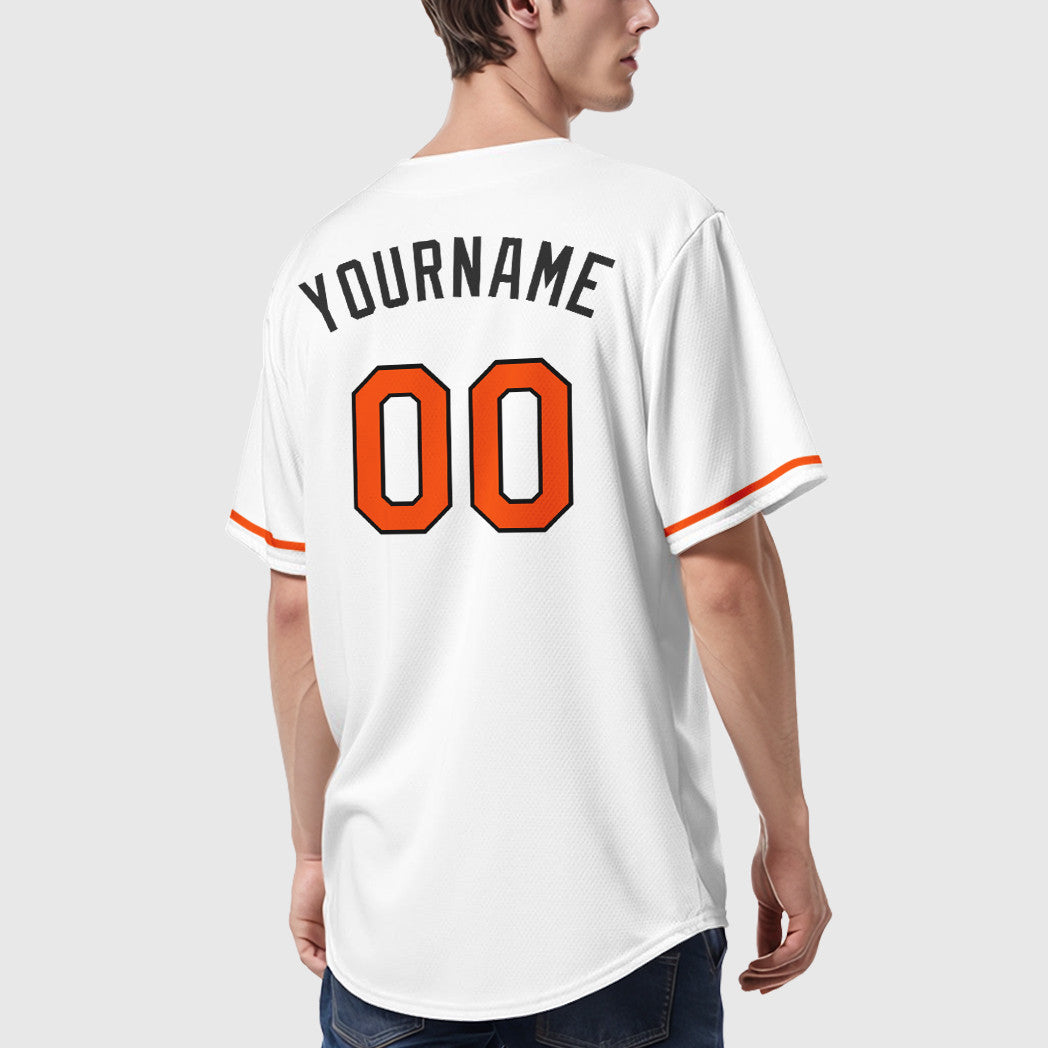 Custom White Black Orange Baseball Jersey
