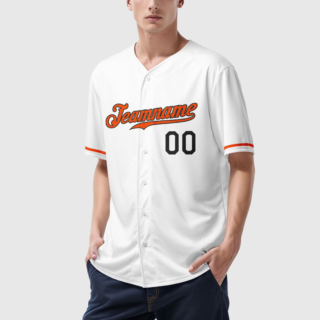 Custom White Black Orange Baseball Jersey