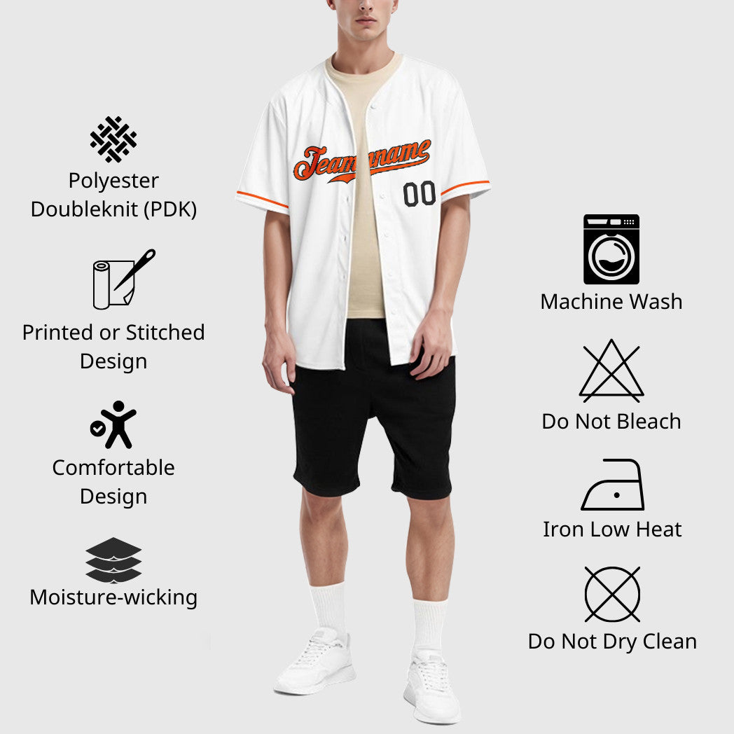 Custom White Black Orange Baseball Jersey