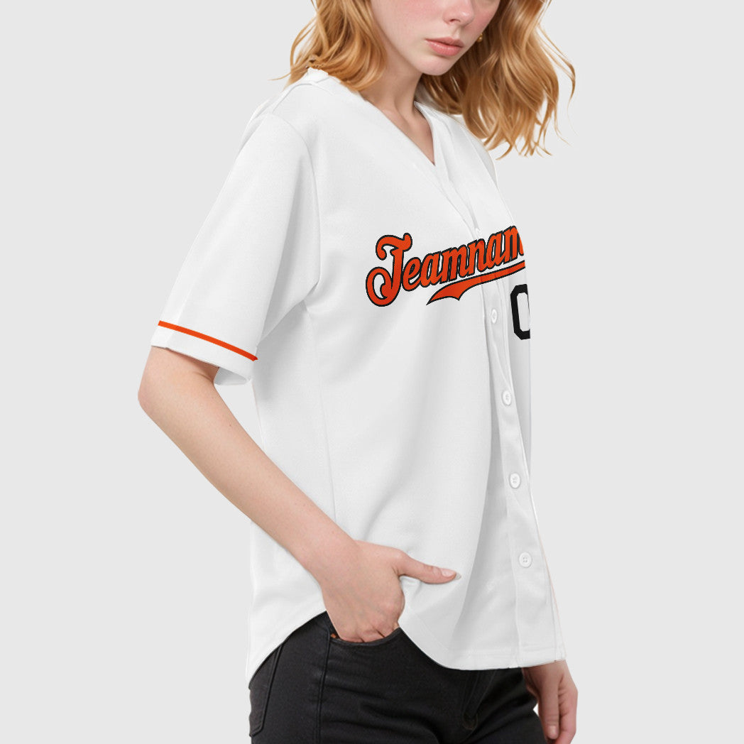 Custom White Black Orange Baseball Jersey