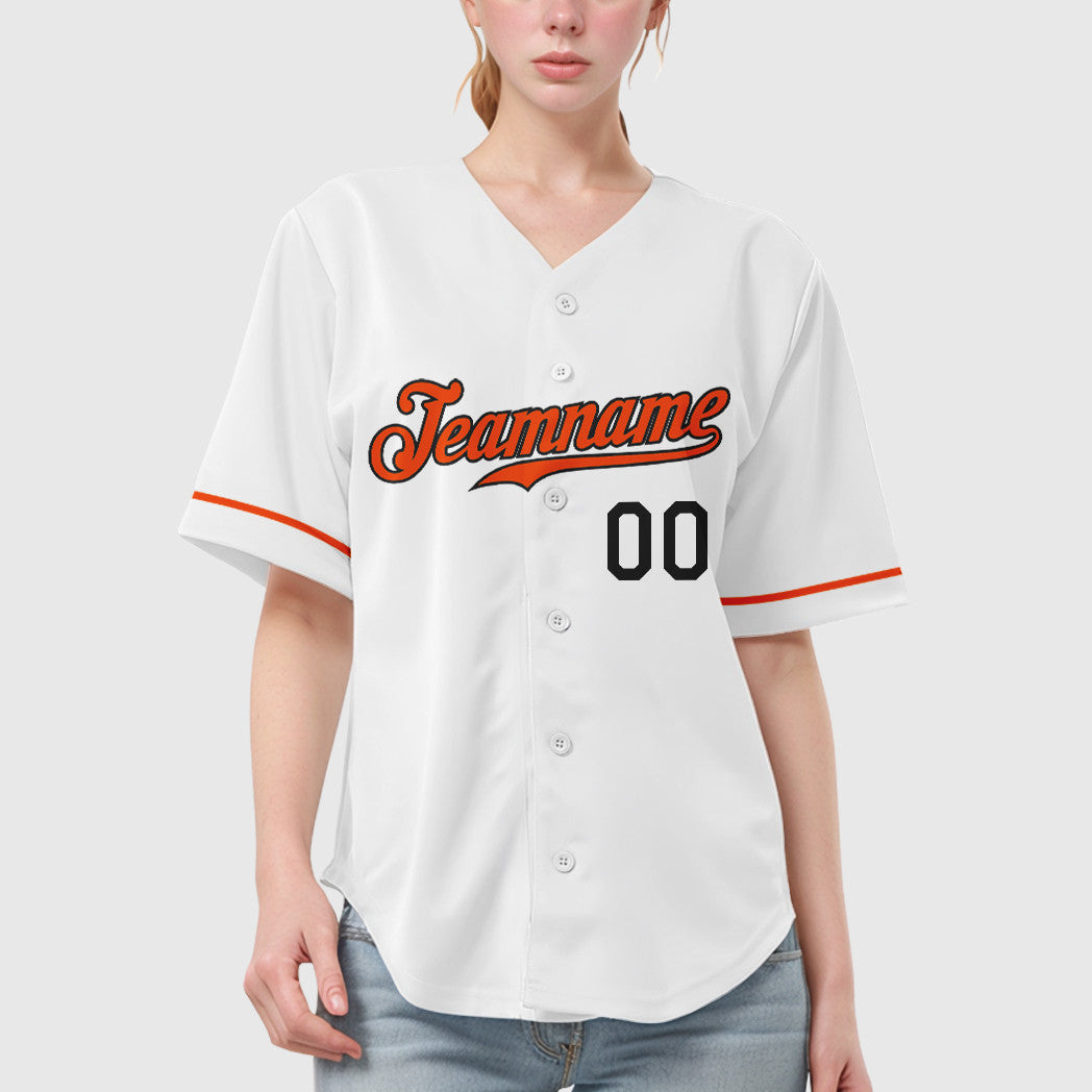 Custom White Black Orange Baseball Jersey