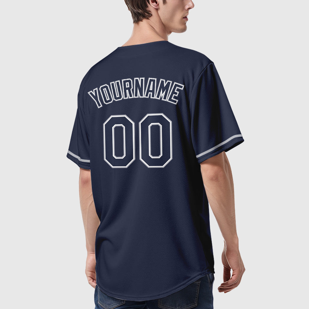 Custom Navy White Gray Baseball Jersey