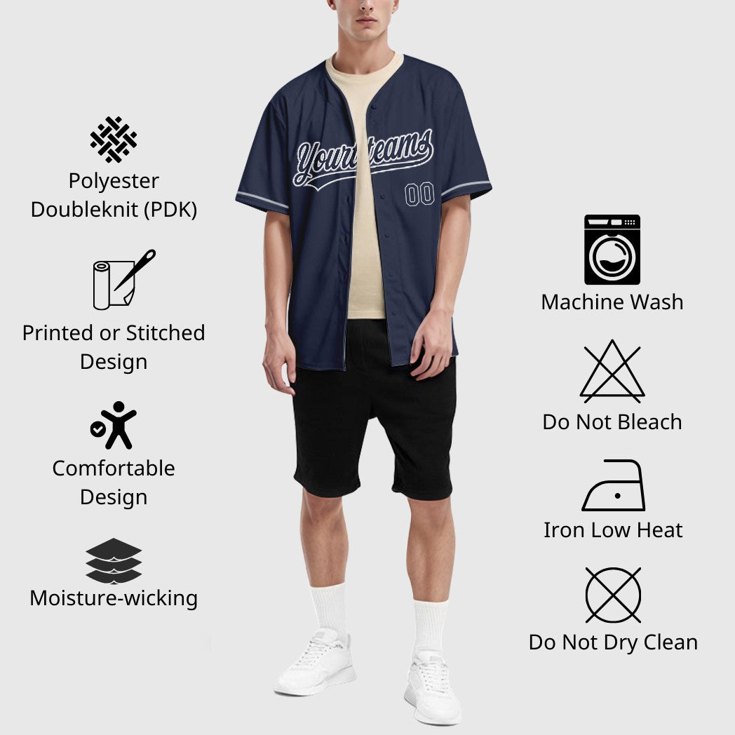 Custom Navy White Gray Baseball Jersey