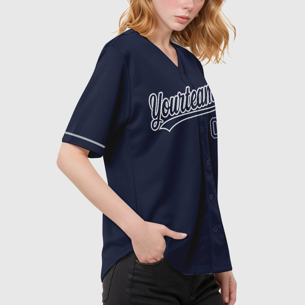 Custom Navy White Gray Baseball Jersey