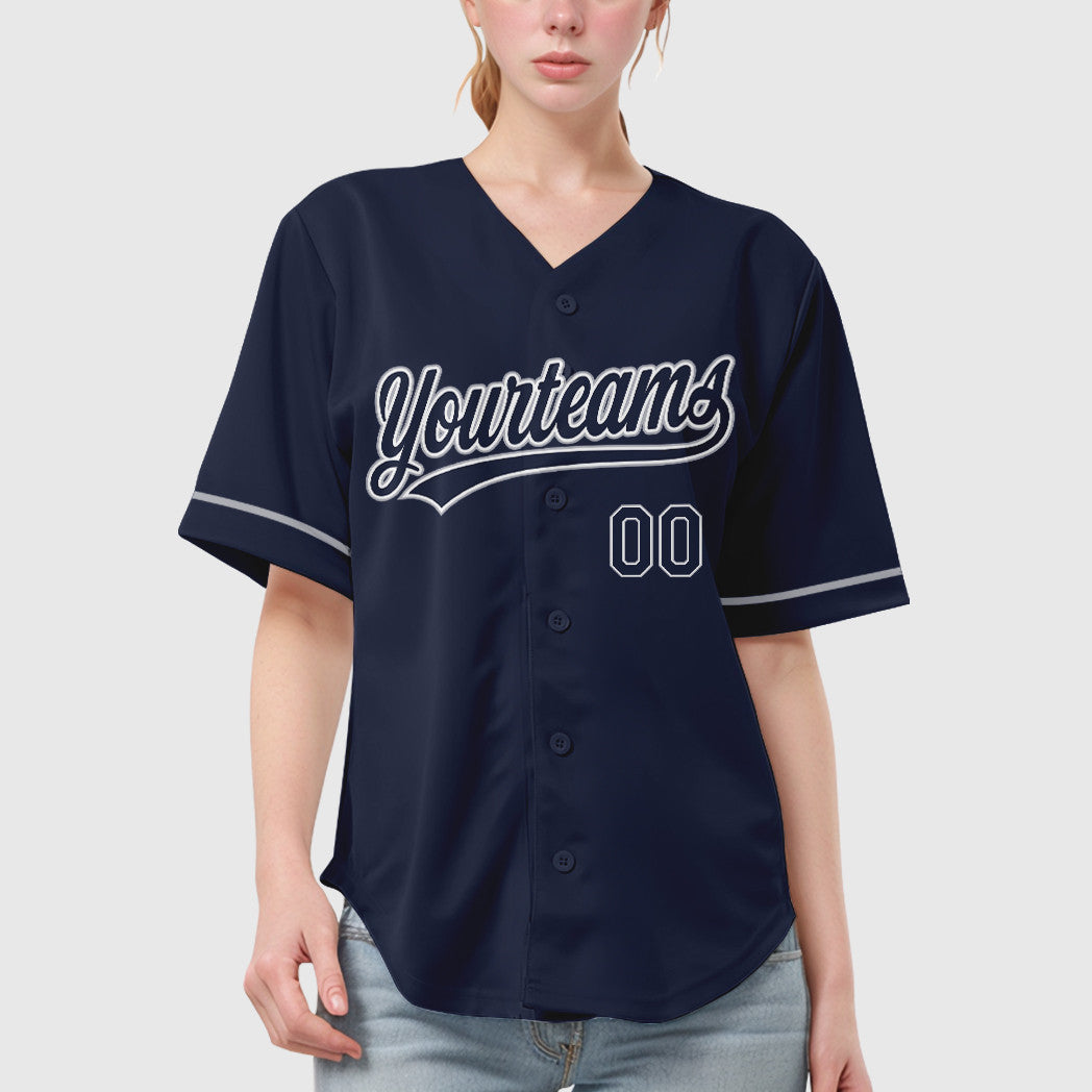 Custom Navy White Gray Baseball Jersey