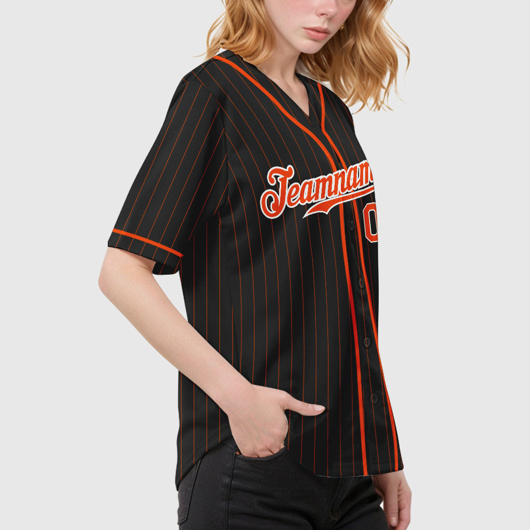 Custom Black Orange Orange-White Piping Pinstripe Baseball Jersey