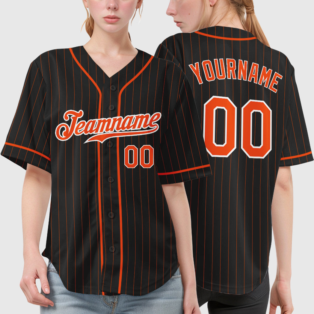 Custom Black Orange Orange-White Piping Pinstripe Baseball Jersey
