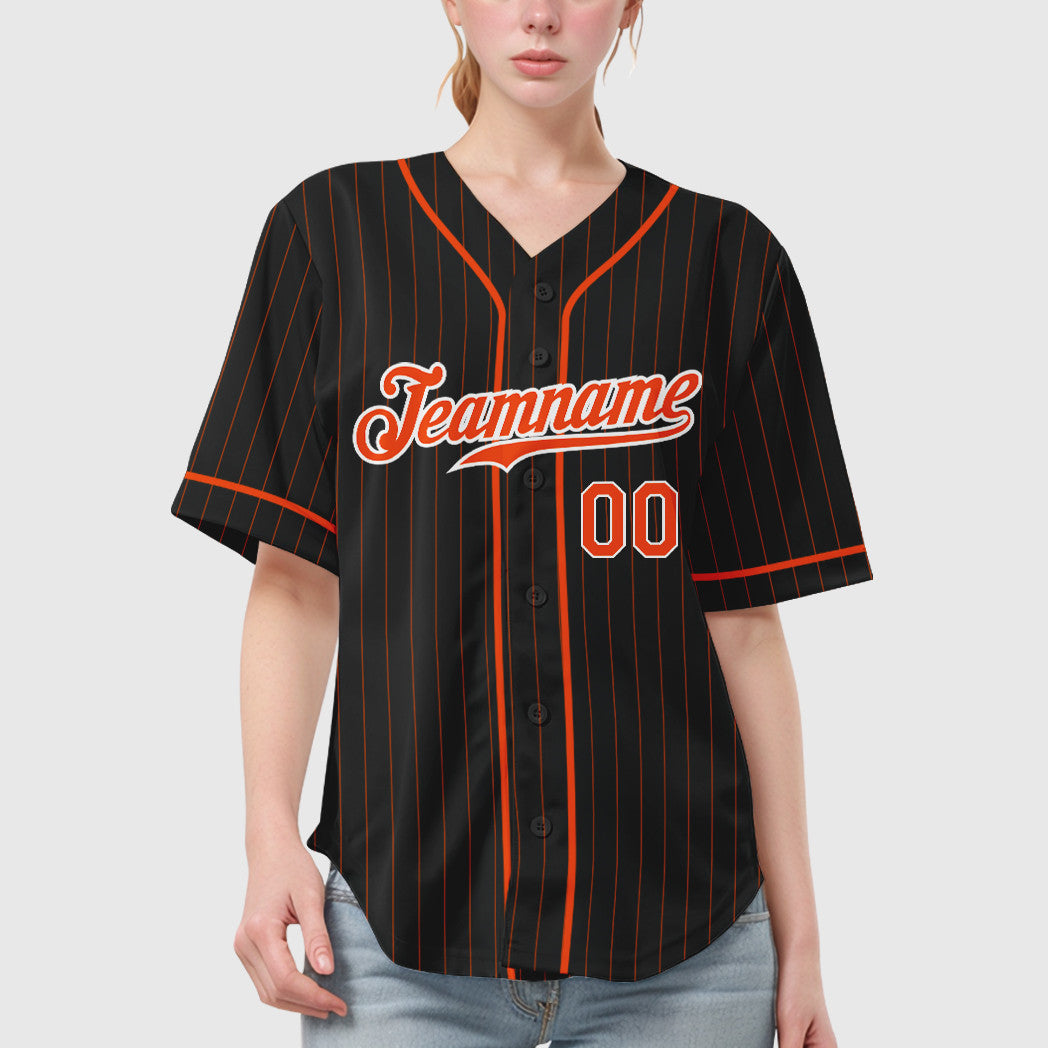 Custom Black Orange Orange-White Piping Pinstripe Baseball Jersey