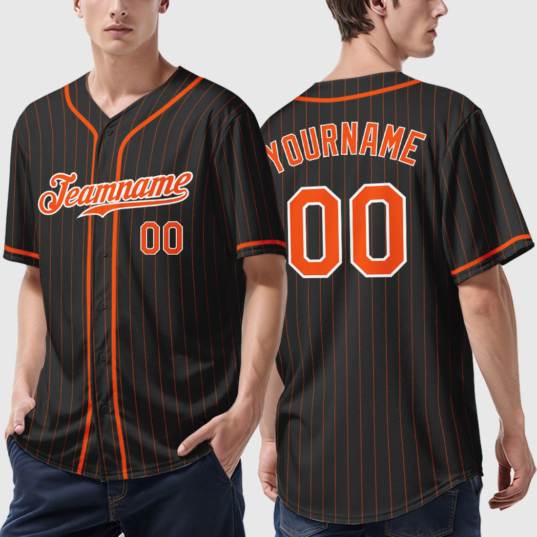 Custom Black Orange Orange-White Piping Pinstripe Baseball Jersey