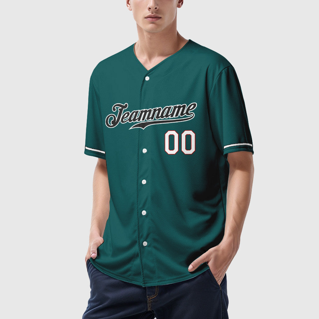Custom Teal Black Black-White Baseball Jersey