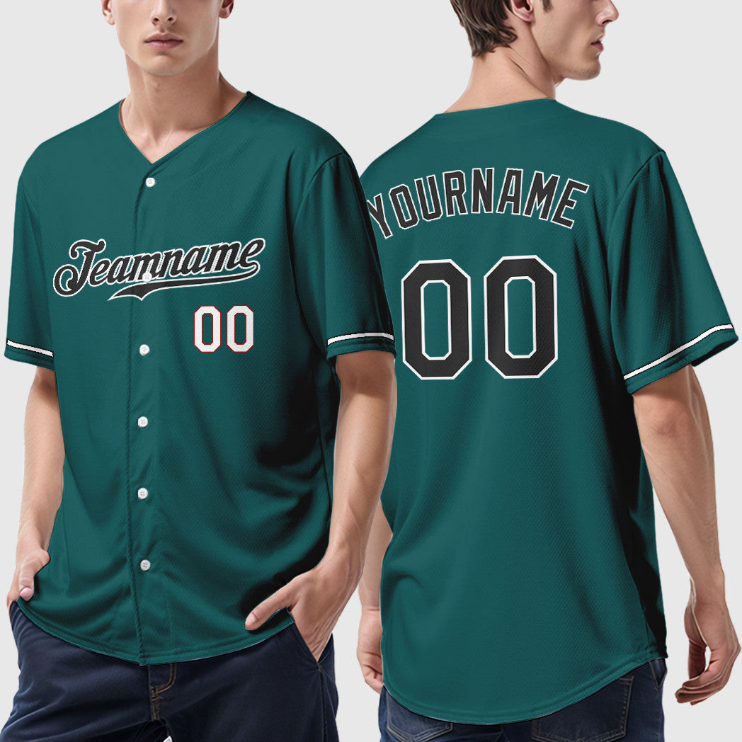 Custom Teal Black Black-White Baseball Jersey