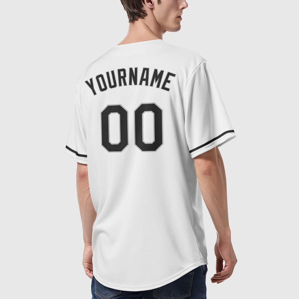 Custom White Black Black-Gray Baseball Jersey