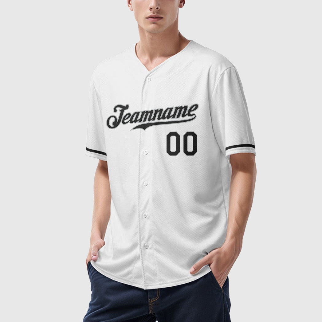 Custom White Black Black-Gray Baseball Jersey