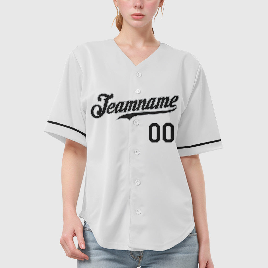 Custom White Black Black-Gray Baseball Jersey