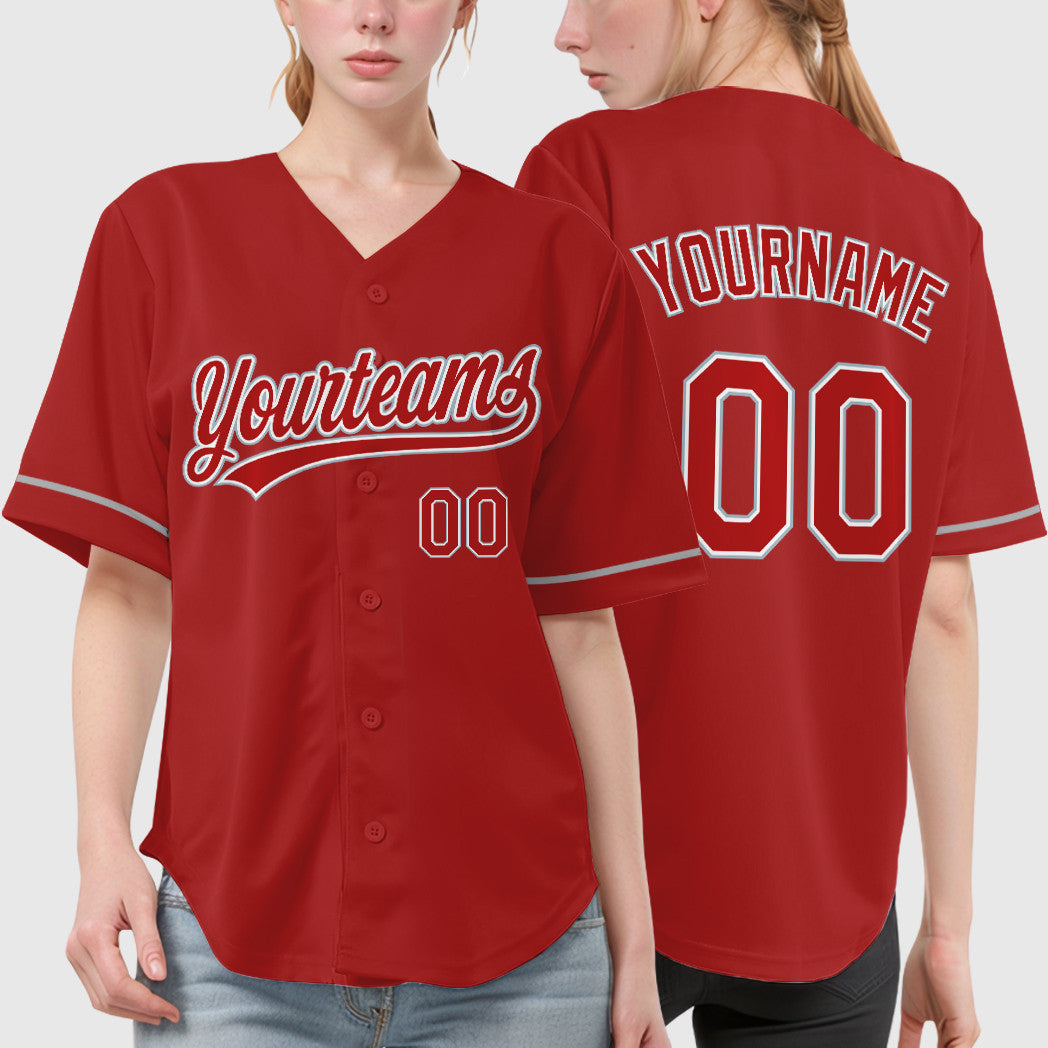 Custom Red White Gray Baseball Jersey