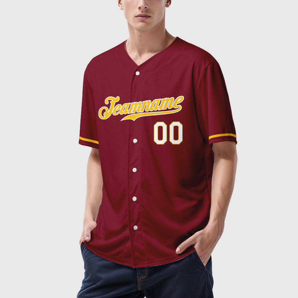 Custom Crimson White Gold-White Baseball Jersey