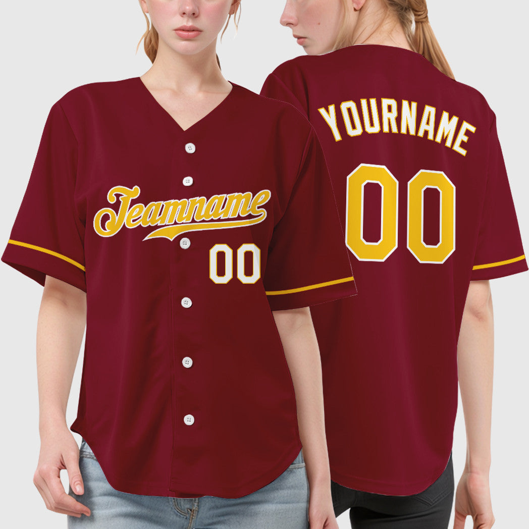 Custom Crimson White Gold-White Baseball Jersey