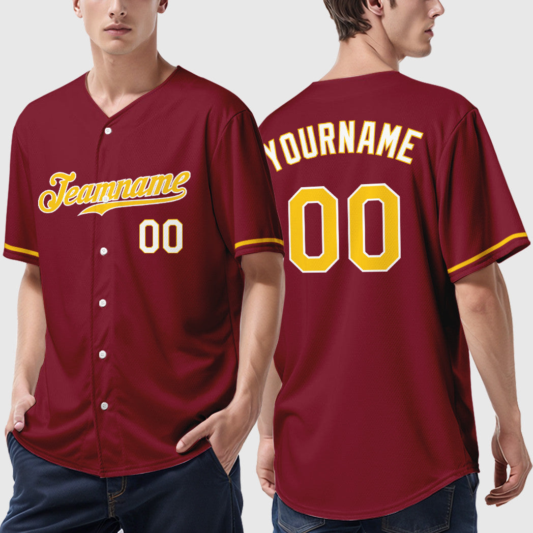 Custom Crimson White Gold-White Baseball Jersey