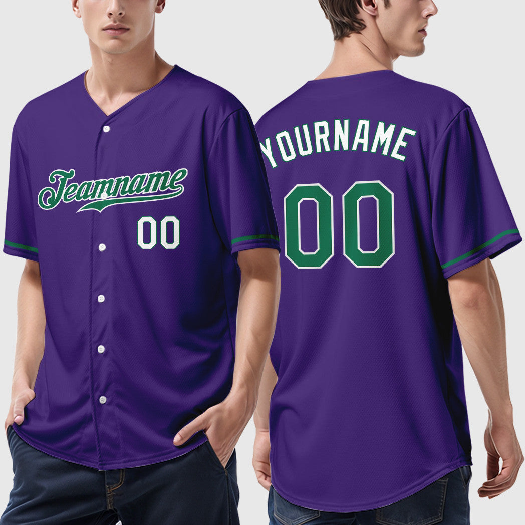 Custom Purple White Kelly Green-White Baseball Jersey