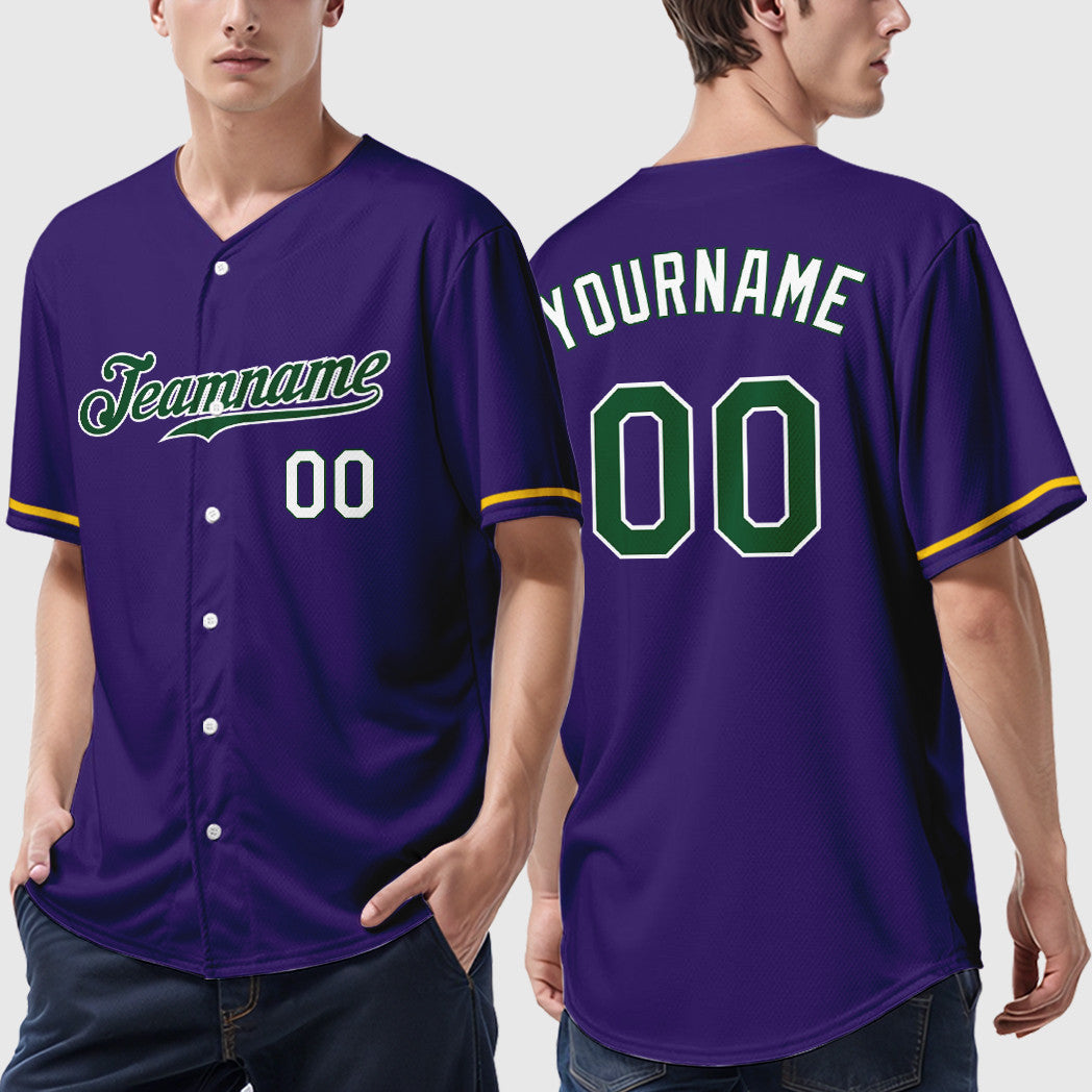 Custom Purple White Green Baseball Jersey