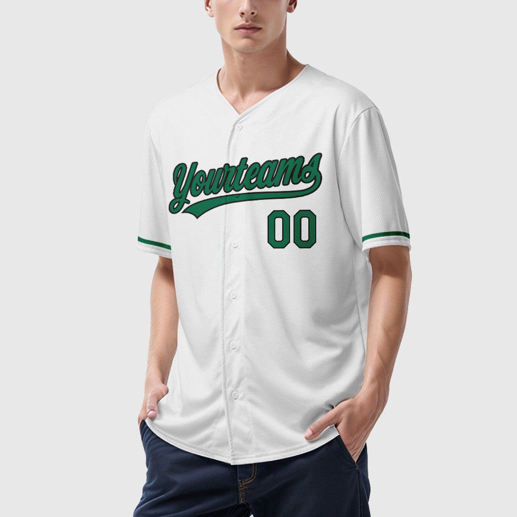 Custom White Kelly Green Black Baseball Jersey