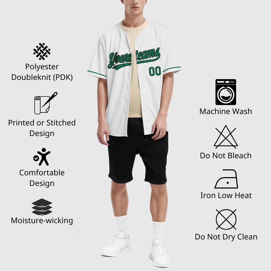 Custom White Kelly Green Black Baseball Jersey