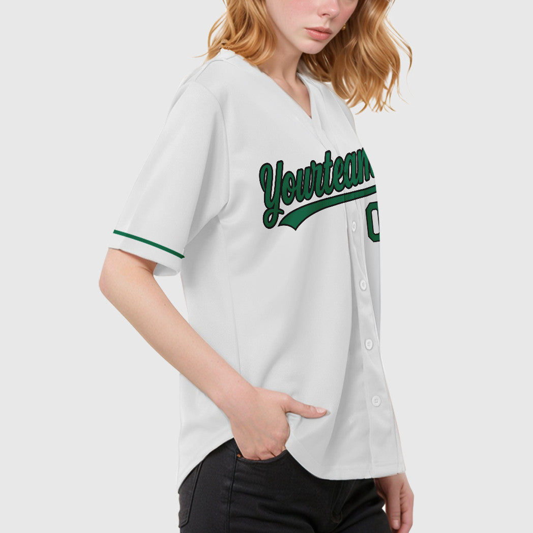 Custom White Kelly Green Black Baseball Jersey