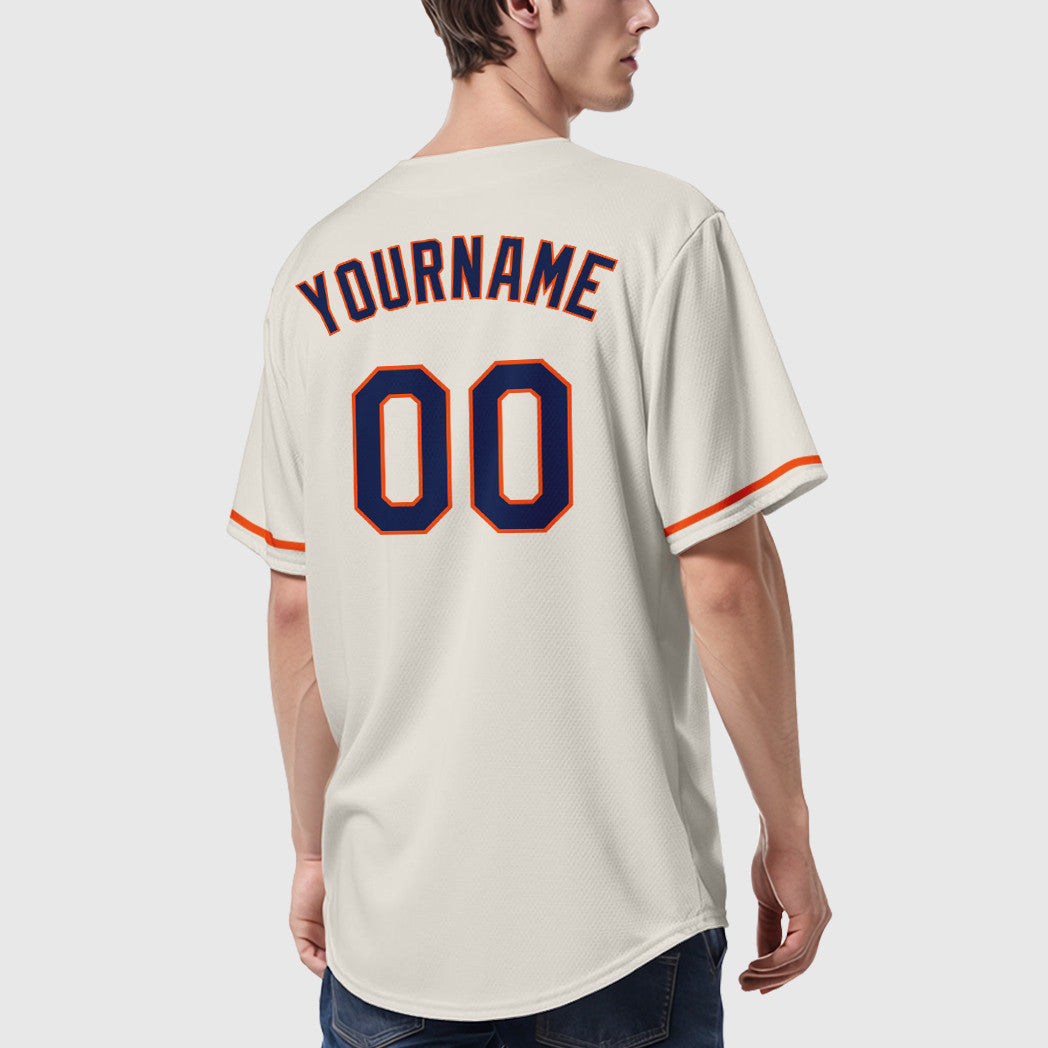 Custom Cream Navy Orange Baseball Jersey
