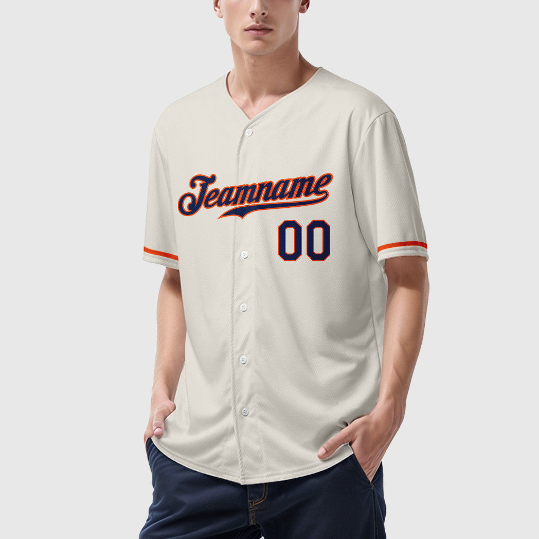 Custom Cream Navy Orange Baseball Jersey