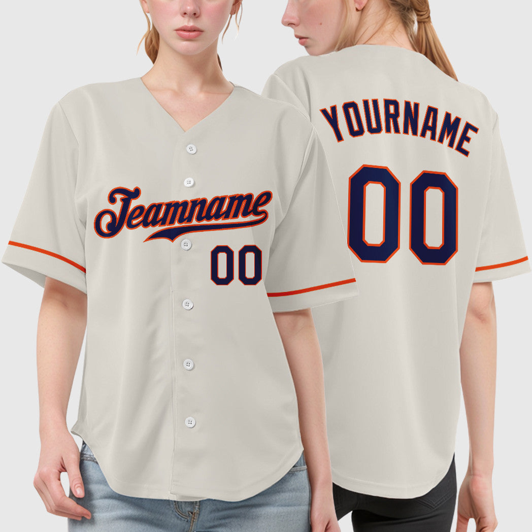 Custom Cream Navy Orange Baseball Jersey