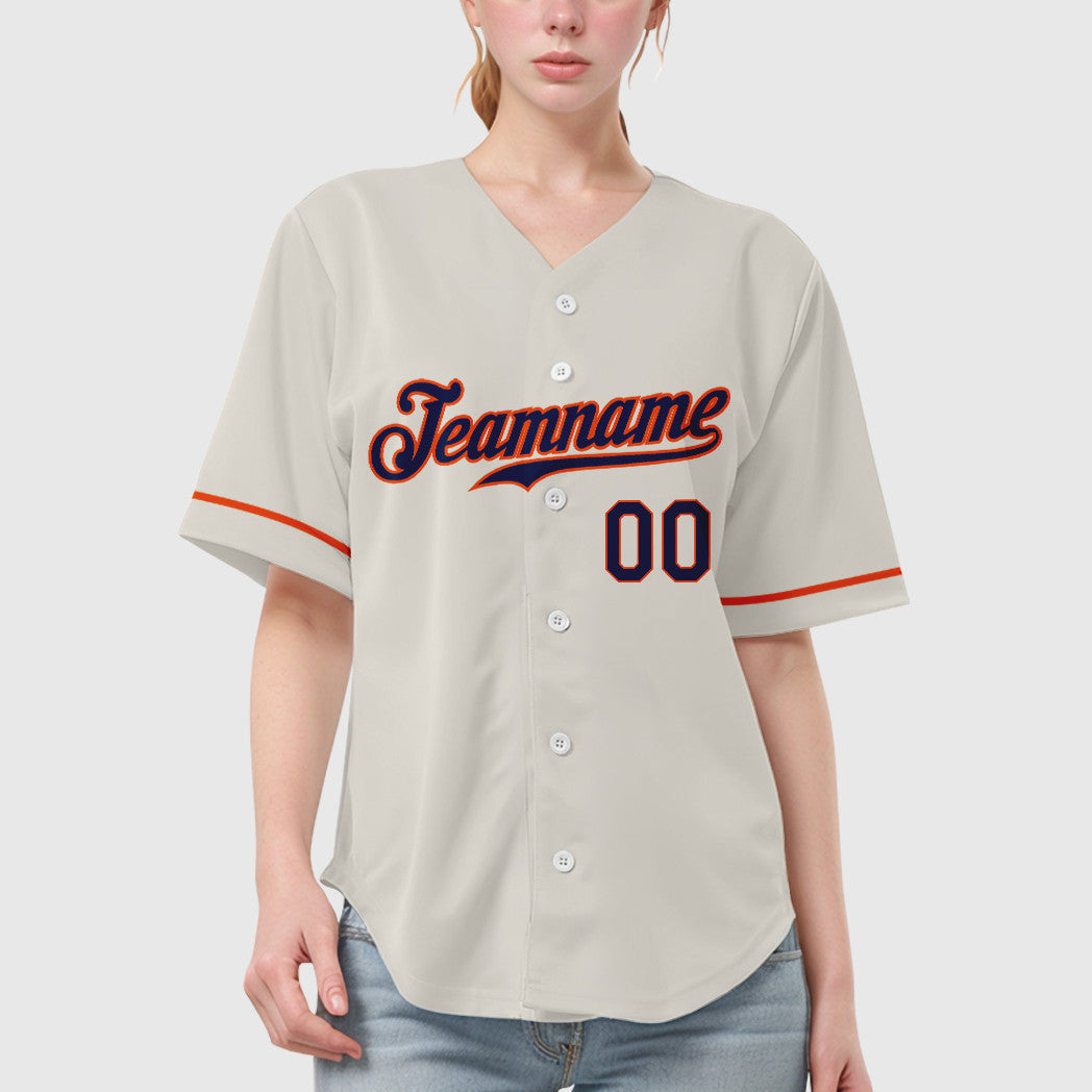 Custom Cream Navy Orange Baseball Jersey