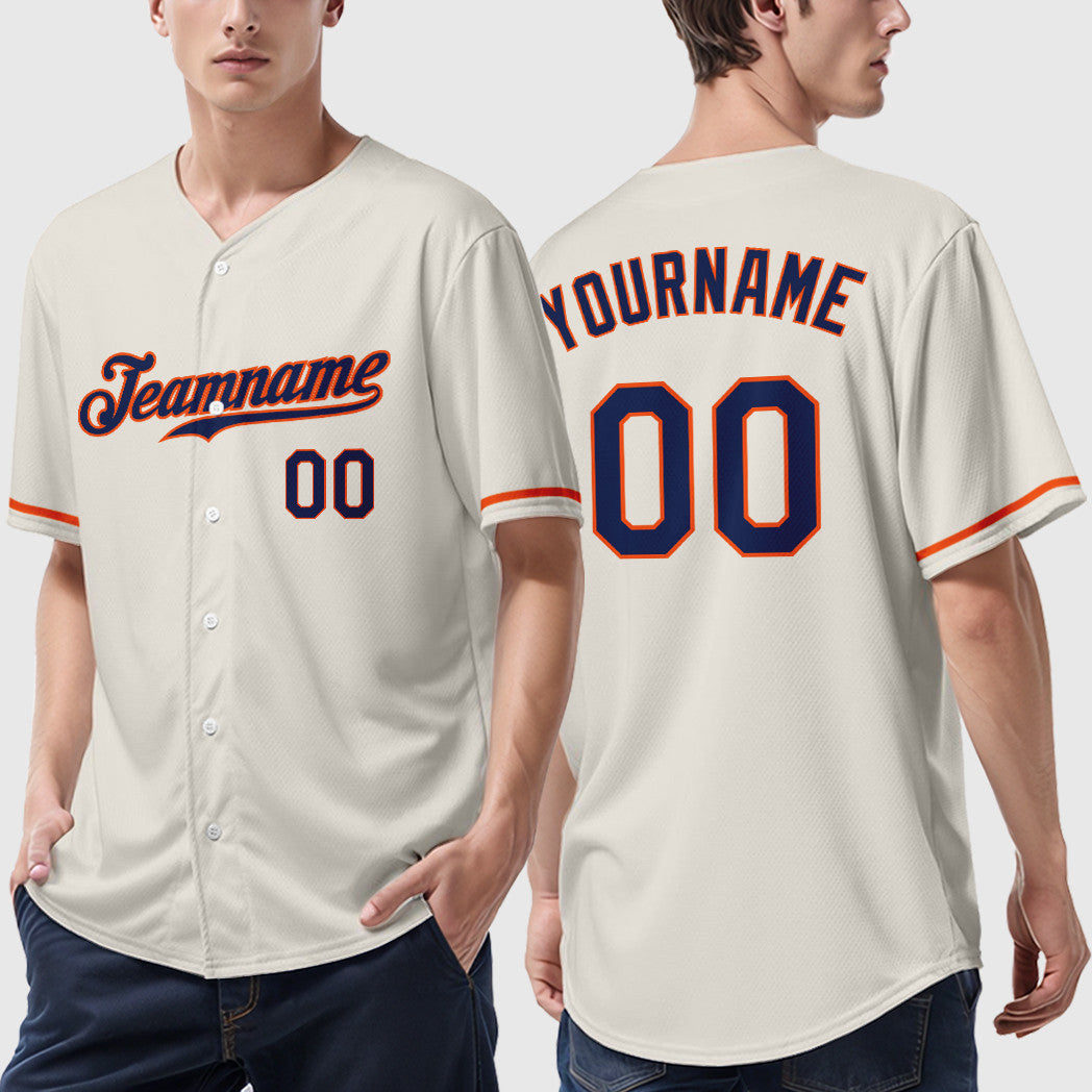 Custom Cream Navy Orange Baseball Jersey