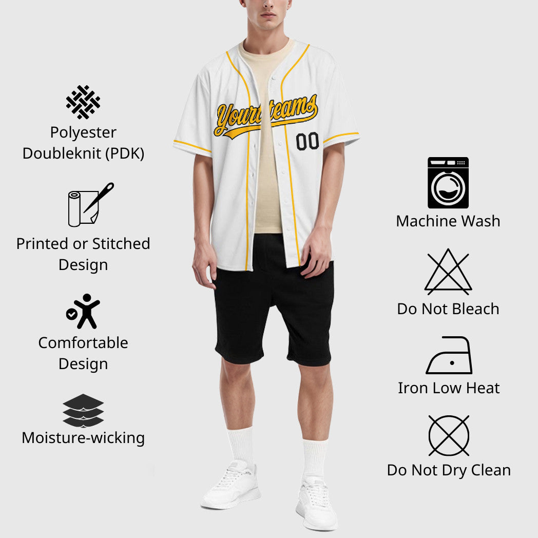 Custom White Black Gold Sleeve Baseball Jersey