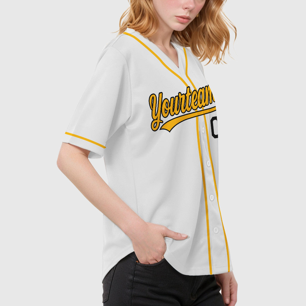 Custom White Black Gold Sleeve Baseball Jersey
